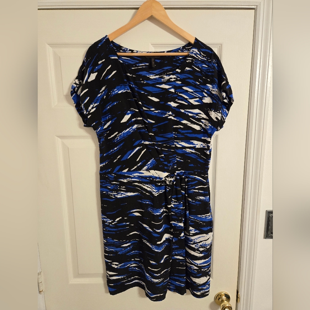 BCBGMaxAzria Silk Black and Blue Midi Dress Size  Large